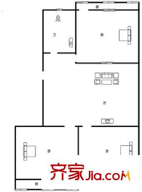 歷城教委宿舍 3居室 戶型圖