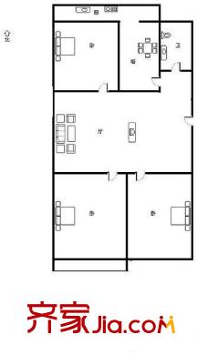 天橋區(qū)房管局宿舍 3居室 戶型圖