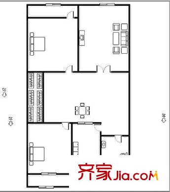 天橋區(qū)房管局宿舍 3居室 戶型圖