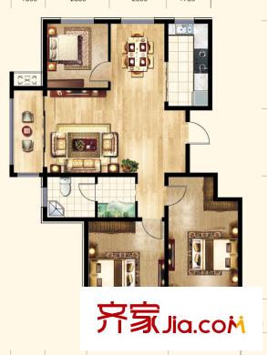 三名嘉禾園戶(hù)型圖1、2號(hào)樓標(biāo)準(zhǔn)層B3戶(hù)型 3室2廳1衛(wèi)1廚