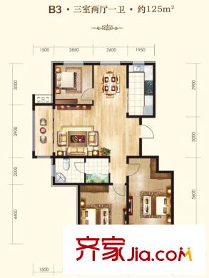 三名嘉禾園戶(hù)型圖B3戶(hù)型 3室2廳1衛(wèi)1廚