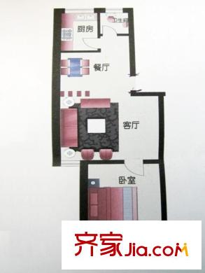濼口花園戶型圖DC-B戶型 1室2廳1衛(wèi)1廚