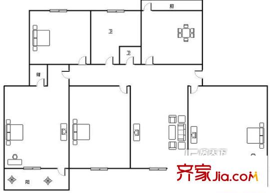 千佛山西路房地產(chǎn)宿舍 4居室 戶型圖
