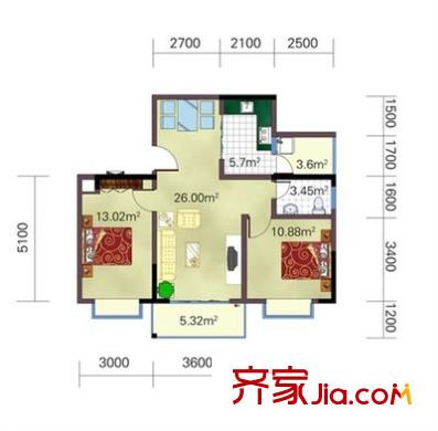 千佛山西路房地產(chǎn)宿舍 2室 戶型圖