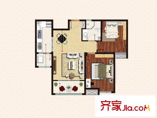 茗筑一品4、6、7、8#樓A1戶型圖 2室2廳1衛(wèi)1廚