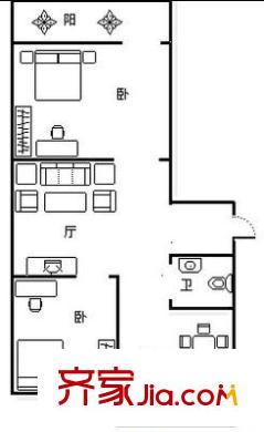 濟(jì)齊路百貨站宿舍 2室 戶型圖