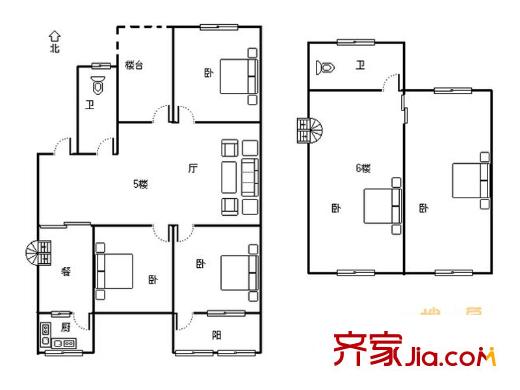 英雄山路園林局宿舍 5居室 戶型圖