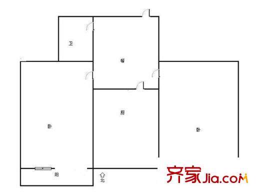 英雄山路園林局宿舍 2居室 戶型圖