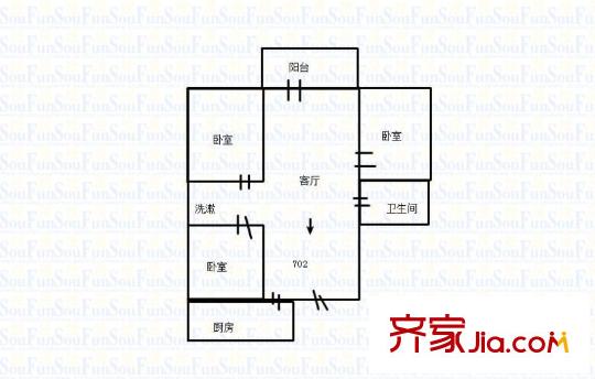 學府麗苑 2室 戶型圖