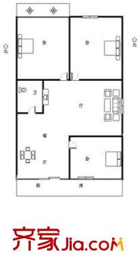 劉長山公安局宿舍 3室 戶型圖