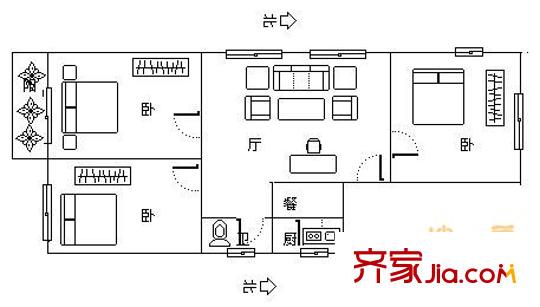 省體中心附近宿舍戶型圖省體育中心附近宿舍 2室 戶型圖 2室2廳1衛(wèi)1廚