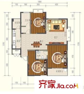 旺東盛園 3居室 戶型圖