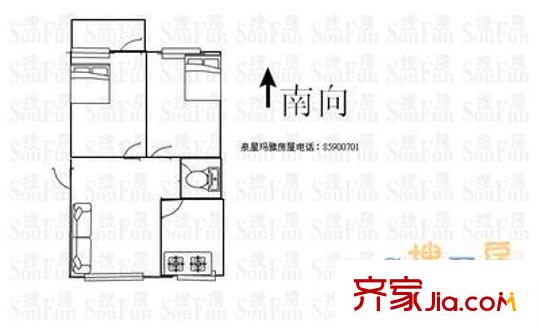 市華聯(lián)單位宿舍 2室 戶型圖