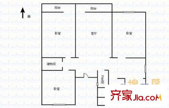 市華聯(lián)單位宿舍 3室 戶型圖