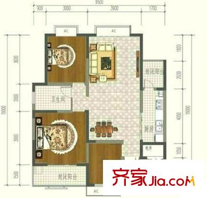 旺東盛園 3居室 戶型圖