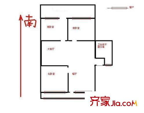 黑虎泉北路單位宿舍戶型圖濟南一中宿舍 3居室 戶型圖 3室2廳1衛(wèi)1廚