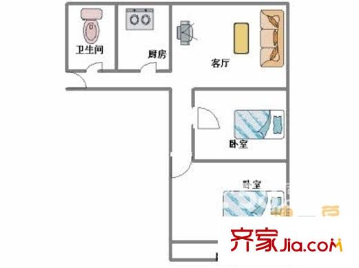 經(jīng)二緯四單位宿舍 2室 戶型圖