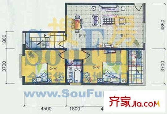 陽光頤景園戶型圖戶型圖 2室2廳1衛(wèi)