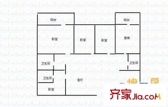黑虎泉北路單位宿舍戶型圖濟(jì)南一中宿舍 4室 戶型圖 4室2廳3衛(wèi)1廚