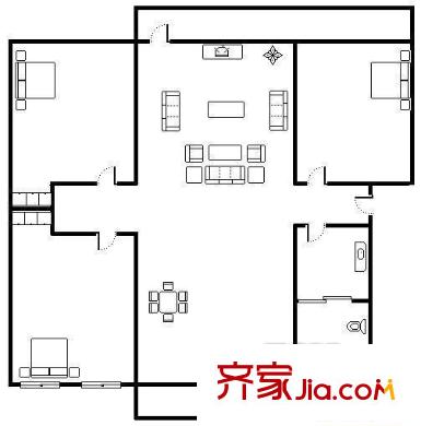 黑虎泉北路單位宿舍戶型圖濟南一中宿舍 3居室 戶型圖 3室2廳1衛(wèi)1廚