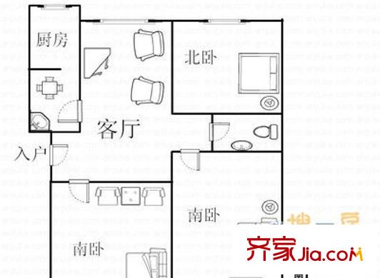 黑虎泉北路單位宿舍戶型圖濟(jì)南一中宿舍 2室 戶型圖 2室2廳1衛(wèi)1廚