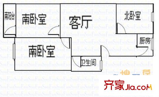 按察司街單位宿舍 2室 戶型圖