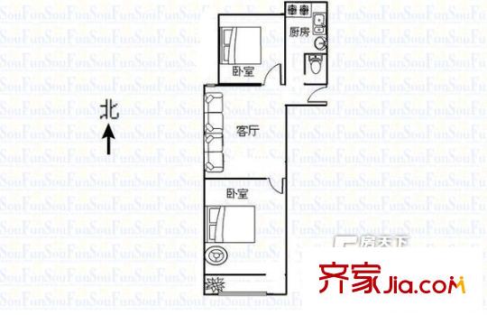 省府東街單位宿舍 2居室 戶型圖