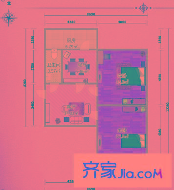 電視機(jī)廠宿舍 2室 戶型圖