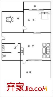 共青團(tuán)路宿舍 2居室 戶型圖