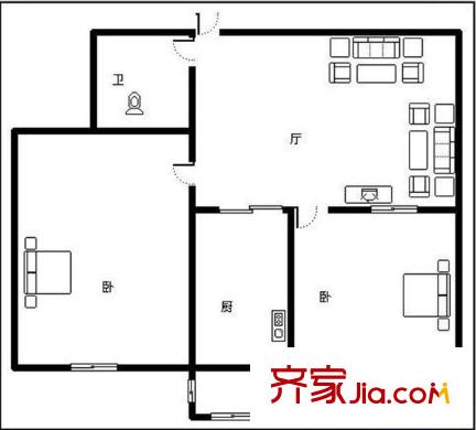 林祥街單位宿舍 2居室 戶型圖