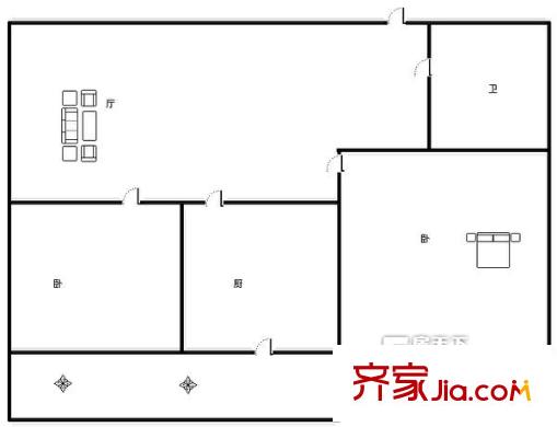 林祥街單位宿舍 2居室 戶型圖
