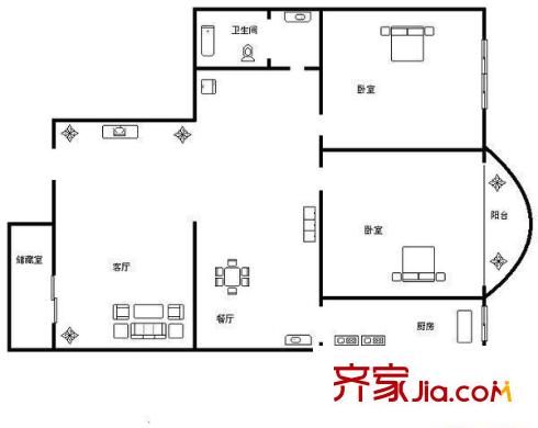 林祥街單位宿舍 2居室 戶型圖