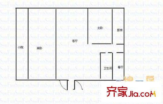 東倉小區(qū)建設(shè)銀行宿舍 2室 戶型圖