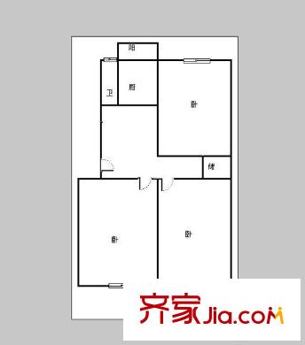 英雄山路124號機關(guān)宿舍 3居室 戶型圖