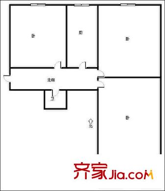 英雄山路124號機關(guān)宿舍 3居室 戶型圖