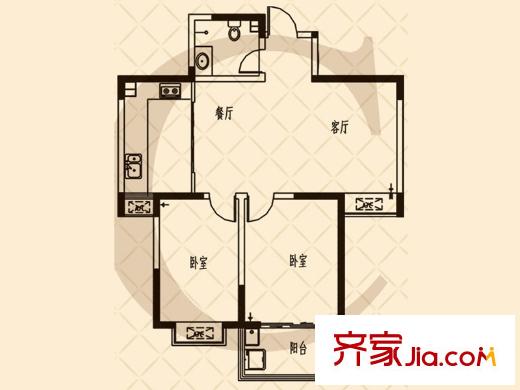 魏華園新區(qū)1#樓標準層C戶型 2室2廳1衛(wèi)1廚