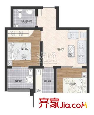 欣欣花園戶型圖60平米G戶型 2室1廳1衛(wèi)1廚