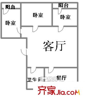 玉函路工行宿舍 3居室 戶型圖