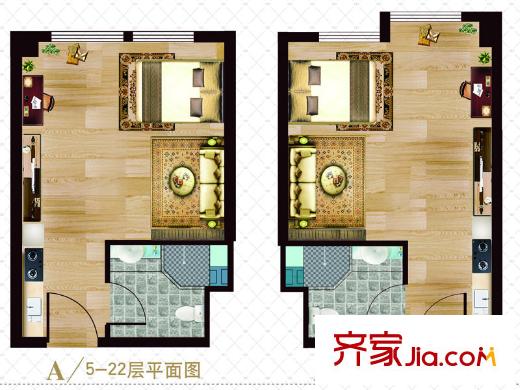 連城國際一期A棟公寓1號戶型 1室1廳1衛(wèi)