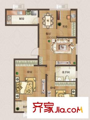 中國(guó)盒子戶型圖D戶型 3室2廳1衛(wèi)1廚