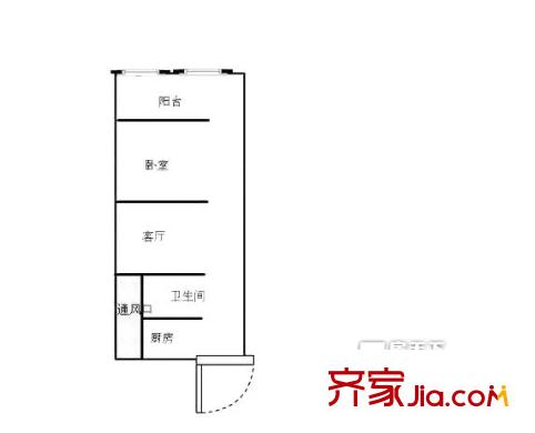 閆千戶鐵路宿舍 1居室 戶型圖