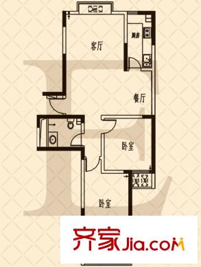 魏華園新區(qū)1#樓標準層E戶型 2室2廳1衛(wèi)1廚