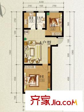 山泉印象戶型圖A戶型 2室2廳1衛(wèi)1廚
