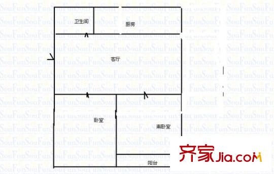 槐蔭區(qū)環(huán)衛(wèi)局宿舍 2室 戶型圖