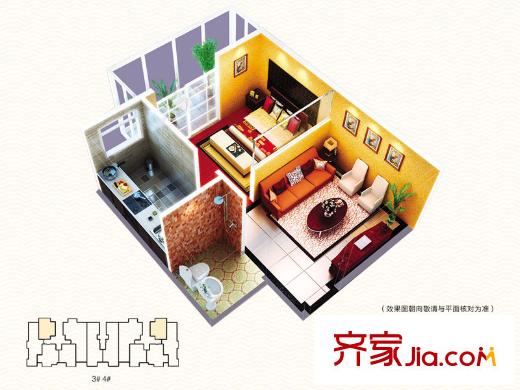 融基?御水山莊3、4號樓標(biāo)準(zhǔn)層戶型圖 1室1廳1衛(wèi)1廚