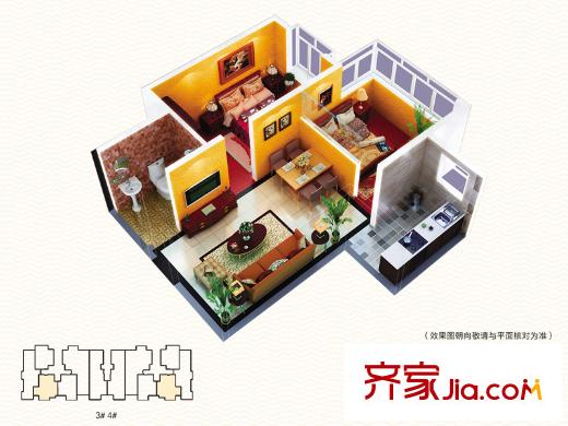 融基?御水山莊3、4號樓標(biāo)準(zhǔn)層戶型圖 2室2廳1衛(wèi)1廚