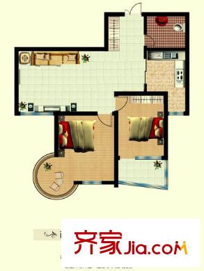 濟南普利商務(wù)中心戶型圖普利商務(wù)中心住宅兩室兩廳一衛(wèi)戶型 2室2廳1衛(wèi)1廚