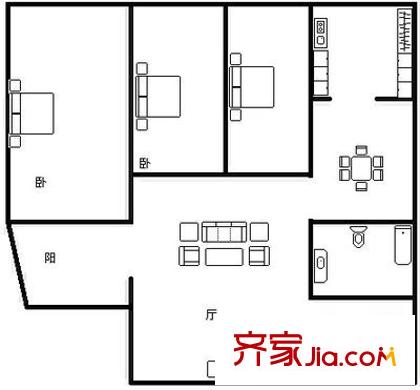 工藝美院宿舍（千佛山東路）戶型圖千佛山東路工藝美院宿舍 3室 戶型圖 3室2廳1衛(wèi)1廚