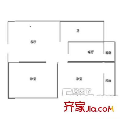 千佛山南路勞動廳宿舍 2居室 戶型圖