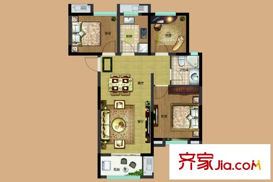 融匯城6、7#樓B戶型 3室2廳1衛(wèi)1廚